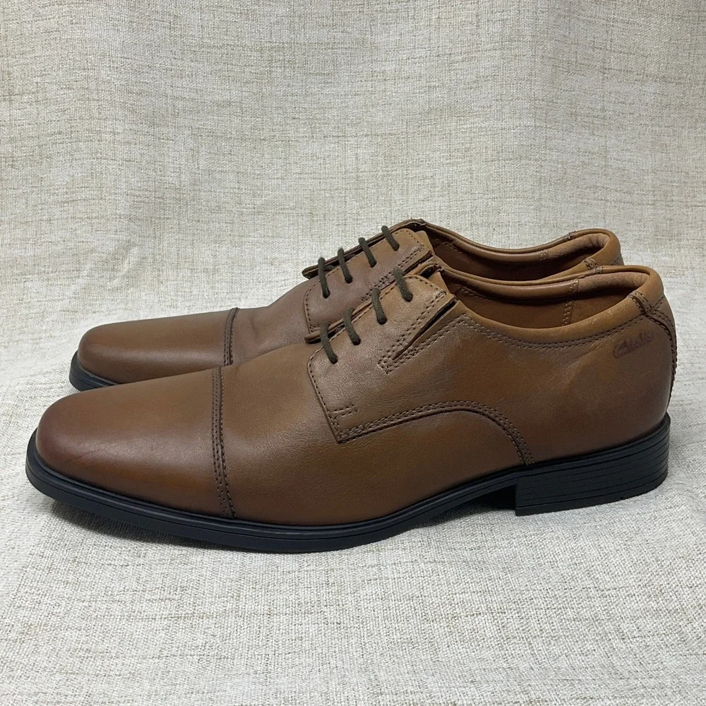 Clarks Mens Leather Cap Toe Derby Dress Shoes Brown Lace Up Size 10 M‎